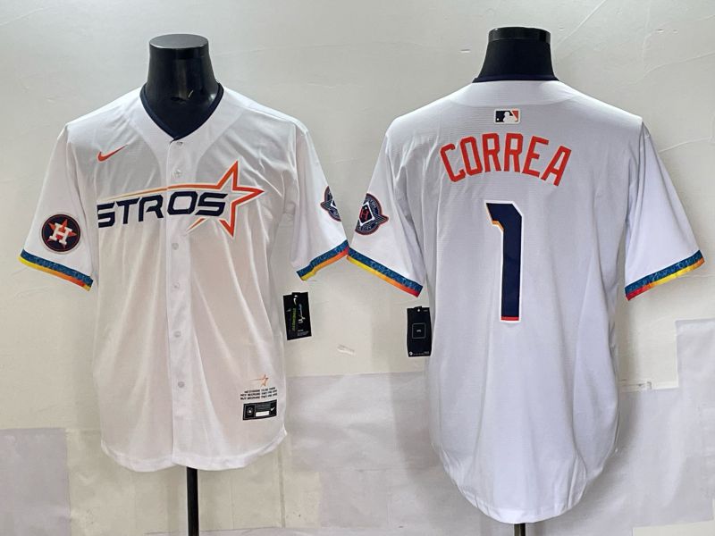 Men 2025 Houston Astros #1 Correa White Four generations Joint Name Nike MLB Jersey style 06